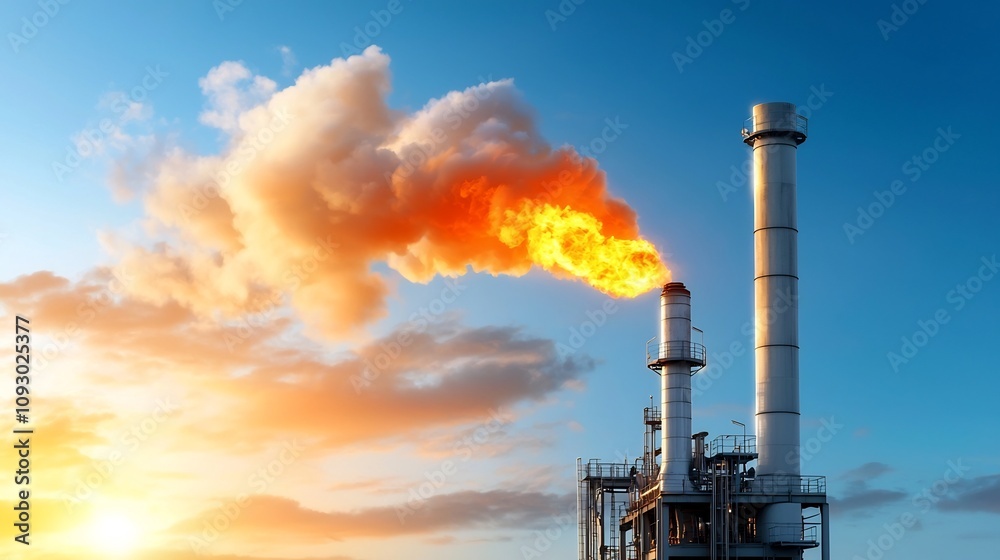 Fiery Industrial Sunset Refinery Silhouetted Against Dramatic Sky Capturing the Contrast Between Natural Beauty and Industrial Landscape Fiery Industrial Sunset Refinery Silhouetted Against Dramatic Sky Capturing the Contrast Between Natural Beauty and Industrial Landscape