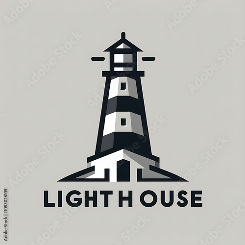 A clean, bold logo with a geometrically simplified lighthouse. The lighthouse has a thick, sturdy tower and a beacon. The design is in black and white, with a subtle retro influence.  photo