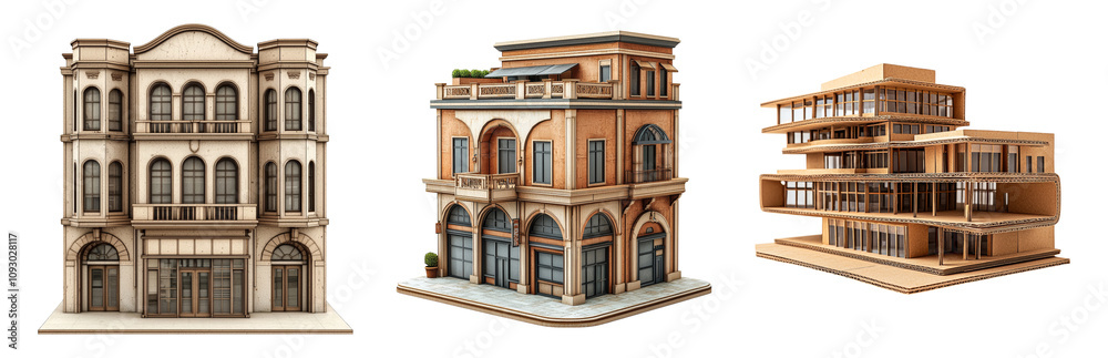 Fototapeta premium Architectural Styles of Unique Buildings and Structures Isolated on transparent background