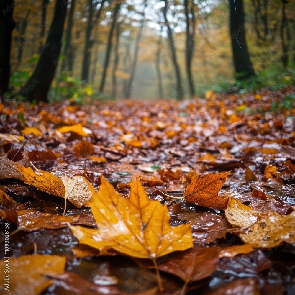 autumn leaves scattered on a wet forest floor
autumn leaves scattered on a wet forest floor