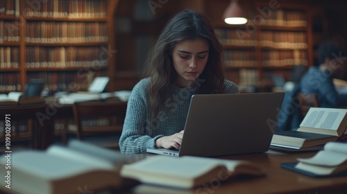 Young Woman Studying in a Library