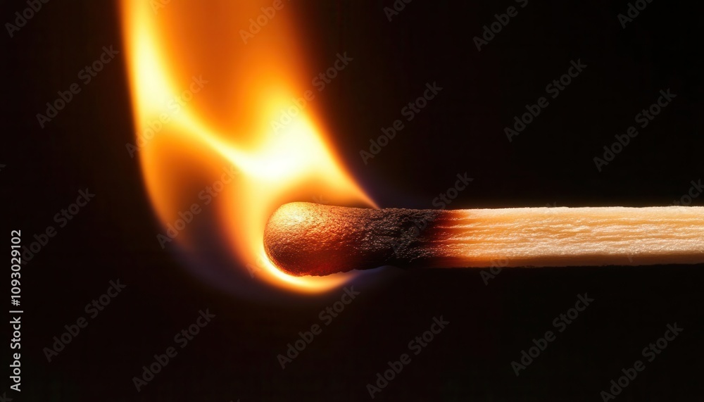 A single matchstick burning dark background close-up isolated environment focus flame and light for seo impact A single matchstick burning dark background close-up isolated environment focus flame and light for seo impact