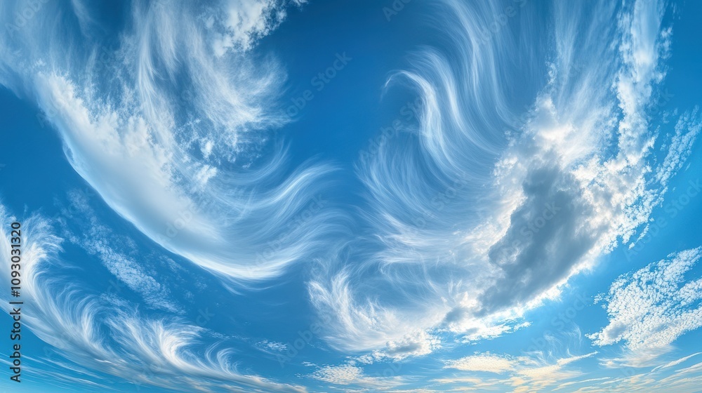 A dynamic 3D view of summer clouds, featuring soft, billowing forms with realistic textures. The clouds stretch across the frame, casting faint shadows on each other, A dynamic 3D view of summer clouds, featuring soft, billowing forms with realistic textures. The clouds stretch across the frame, casting faint shadows on each other,