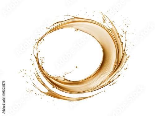 Liquid gold circular swirl splash isolated on white