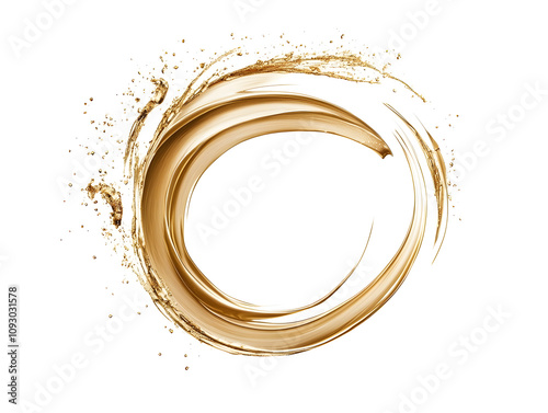 Liquid gold circular swirl splash isolated on white