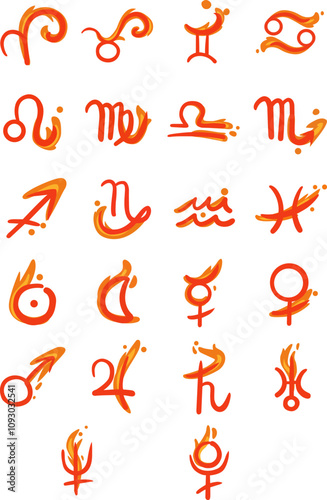 Elementals of fire astrological symbols for decoration on sign of zodiac and horoscope concept.