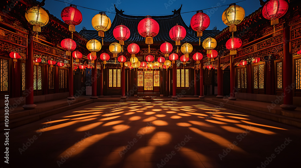 Obraz premium Decorated Chinese temple courtyard.