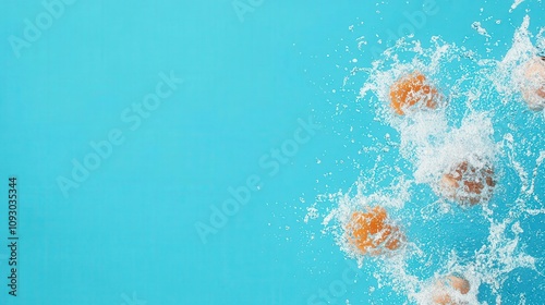 Clear water splashing as a group of friends cannonball into the pool together, group cannonball splash, synchronized pool fun