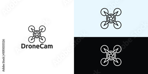 Drone Helicopter Camera Lens Photography logo. Drone with Camera Shutter or aperture logo.