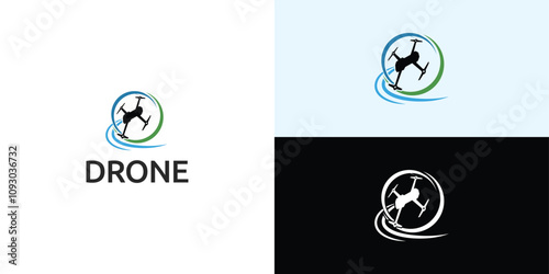 Flying drone logo design logo template illustration.