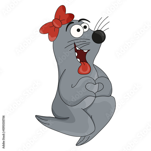 Cute navy seal in love. Sea seal isolated white background. Romantic Valentine's Day concept. Vector illustration.