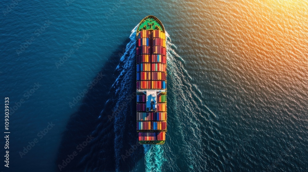 Aerial View of a Container Ship Sailing on the Ocean Aerial View of a Container Ship Sailing on the Ocean