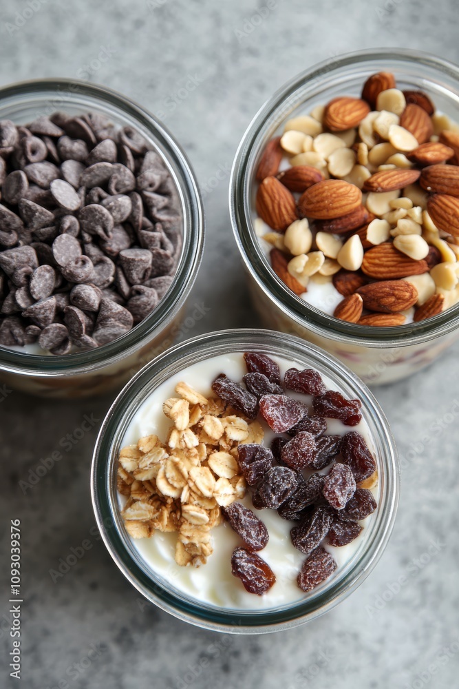 Delicious yogurt parfaits with various toppings for a healthy snack option