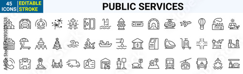 Public Services web line icons. Line icons related to public utilities. Gas, electricity, water, heating, parking