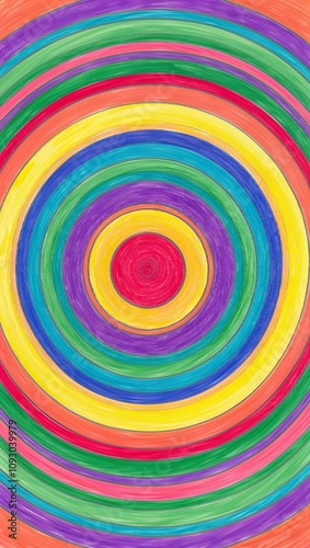 Gradient concentric circles in vibrant colors hand drawing