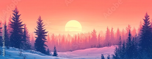 romantic soft valentine love story emotion Sunset over snowy forest landscape photo