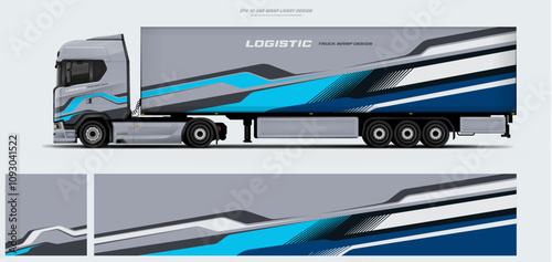 Vector truck trailer livery design template. Truck Cargo delivering vehicle paintjob. Mock up and design on separate layers vector files.