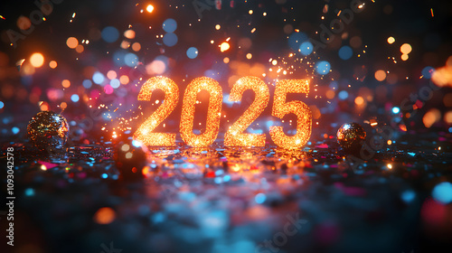 New year celebration 2025 festive event party colorful environment dynamic viewpoint