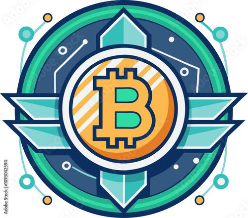 Professional Bitcoin Emblem Vector EPS - Teal & Orange Crypto Design.