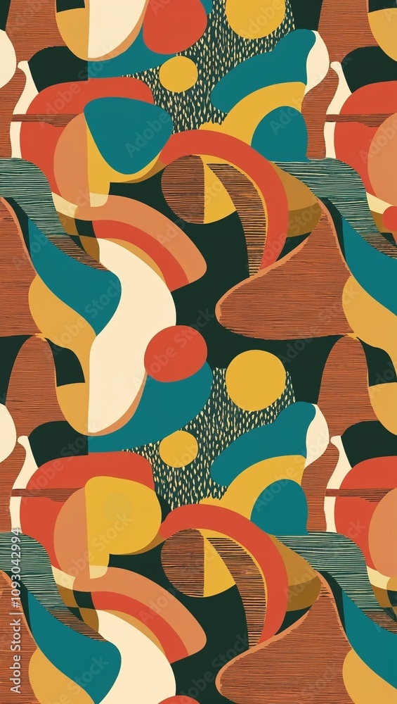 Obraz premium Retroinspired pattern with abstract shapes hand drawing