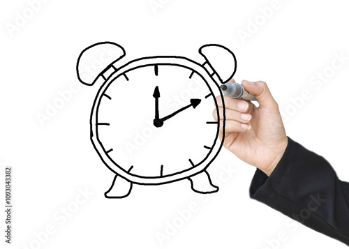 hand drawn alarm clock with white marker on white background concept in business.