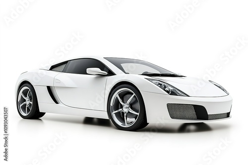 Sleek white sports car on white background