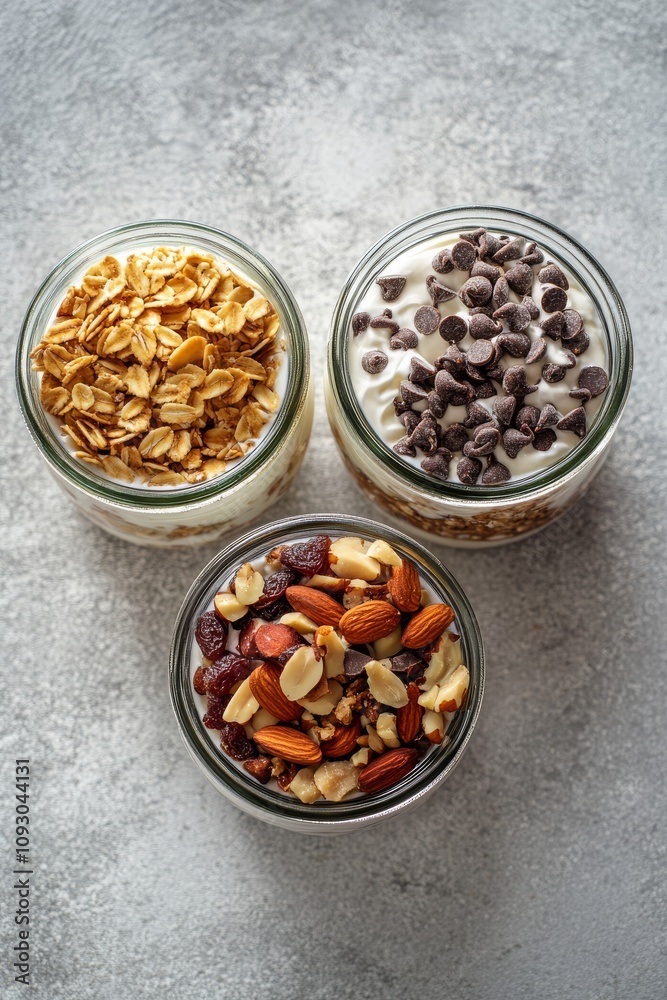 Delicious yogurt parfaits with various toppings for a healthy snack option