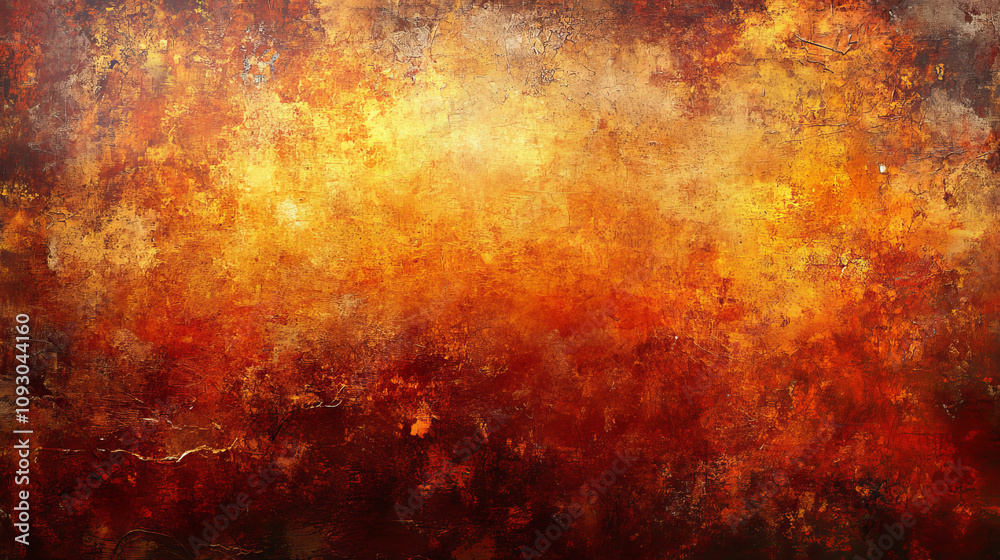 vibrant abstract painting with warm tones of red, orange, and yellow, creating fiery and textured appearance. artwork evokes sense of energy and passion vibrant abstract painting with warm tones of red, orange, and yellow, creating fiery and textured appearance. artwork evokes sense of energy and passion