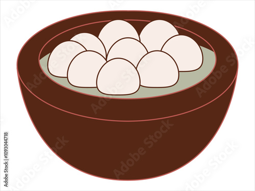 Tangyuan Yuan Xiao glutinous sweet soup rice balls syrup red bean paste filling China dessert Chinese traditional dish meal festival cuisine icon set colorful design