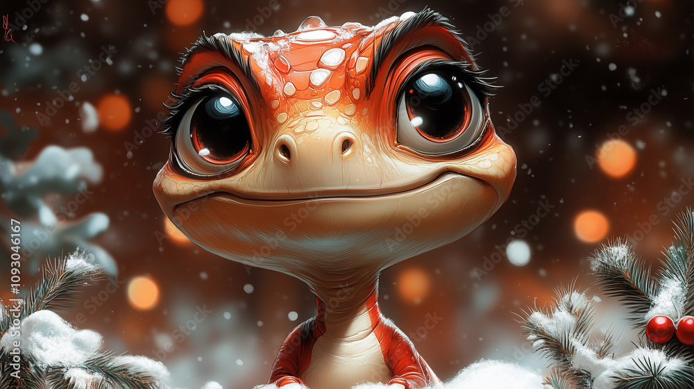 Illustration of dinosaur, character, mascot, banner with copy space, Happy New Year and Merry Christmas Illustration of dinosaur, character, mascot, banner with copy space, Happy New Year and Merry Christmas