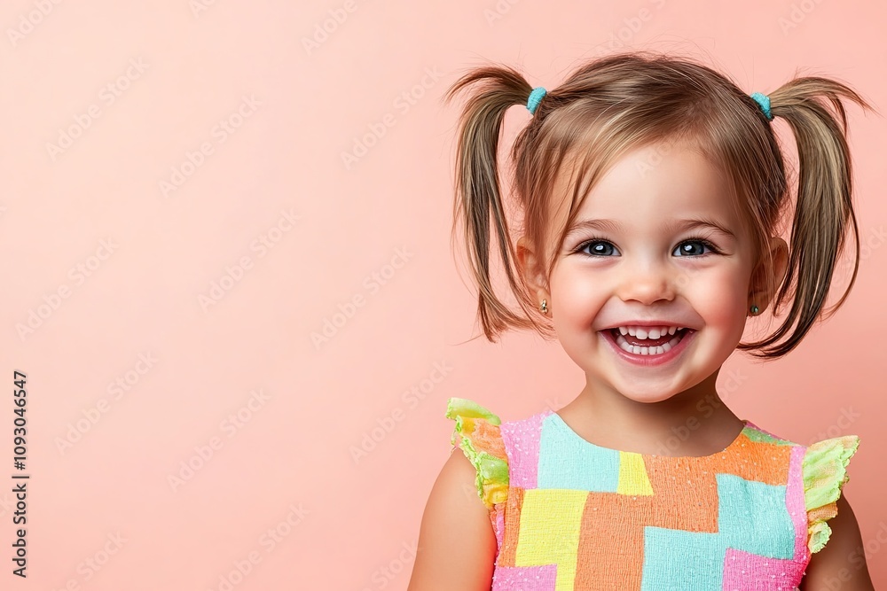 Happy toddler girl with pigtail hair smiling