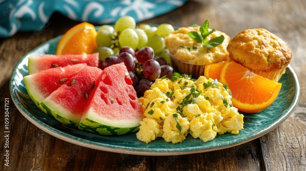 A plate of food with a watermelon, grapes, and orange slices A plate of food with a watermelon, grapes, and orange slices