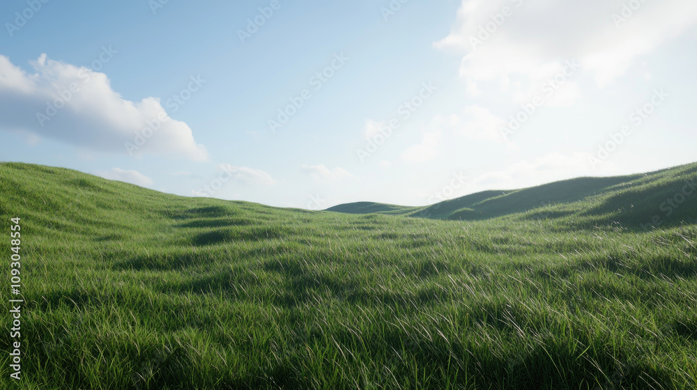 Lush green hills under bright sky create serene landscape Lush green hills under bright sky create serene landscape