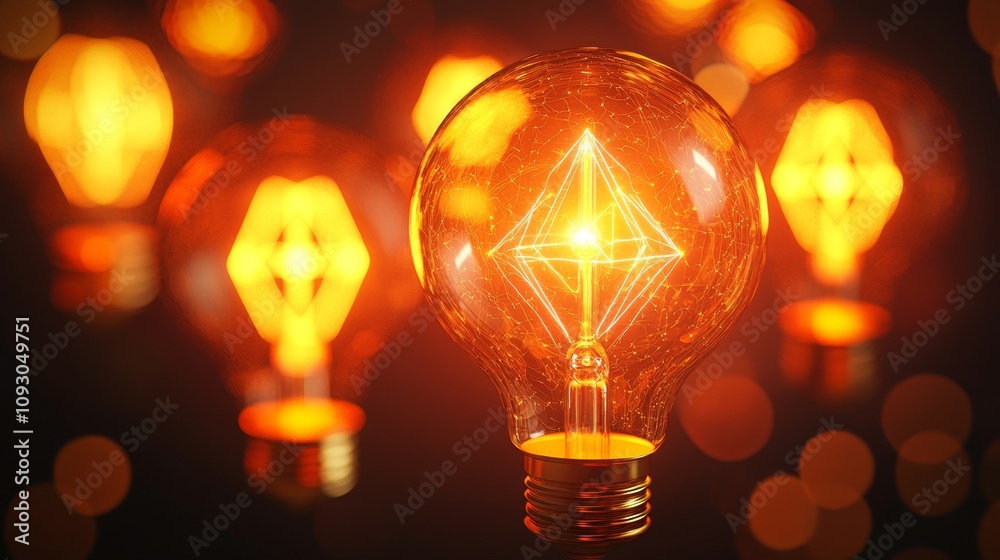 Abstract glowing yellow bright light bulbs abstract background. Energy safekeeping concept Abstract glowing yellow bright light bulbs abstract background. Energy safekeeping concept