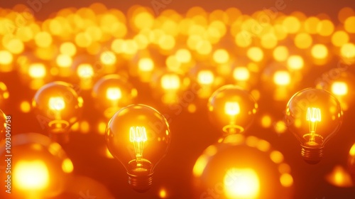 Abstract glowing yellow bright light bulbs abstract background. Energy safekeeping concept