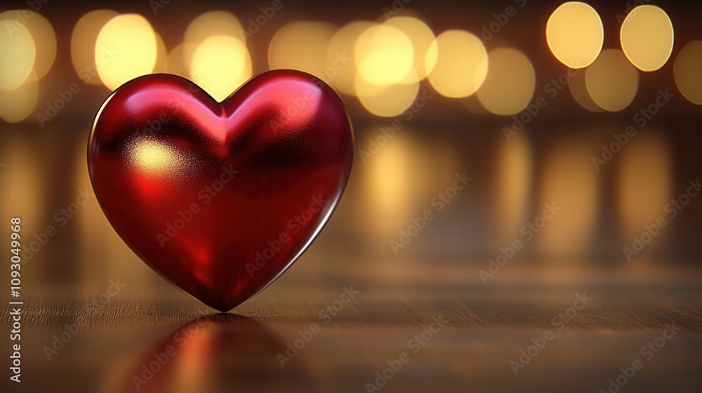 A shiny red heart ornament glimmers against a backdrop of warm bokeh lights, symbolizing love and affection. A shiny red heart ornament glimmers against a backdrop of warm bokeh lights, symbolizing love and affection.