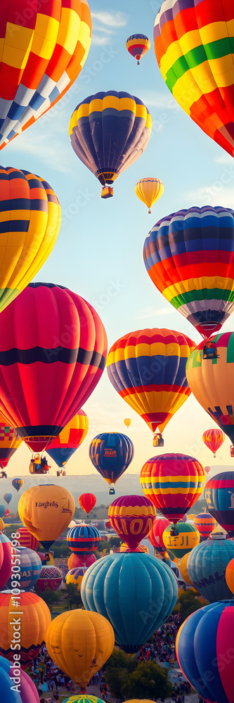 Fototapeta premium A vibrant hot air balloon festival with colorful balloons filling the sky illustration, cappadocia tourism. Generative AI