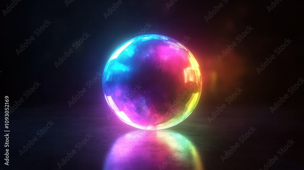 Abstract glowing sphere with colorful light reflections, floating seamlessly against a black background in 4K Abstract glowing sphere with colorful light reflections, floating seamlessly against a black background in 4K