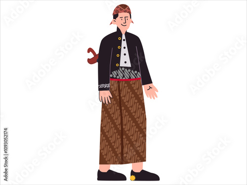 Javanese traditional clothing Java Indonesia tradition dress batik pattern classic culture fashion attire design icon set colorful