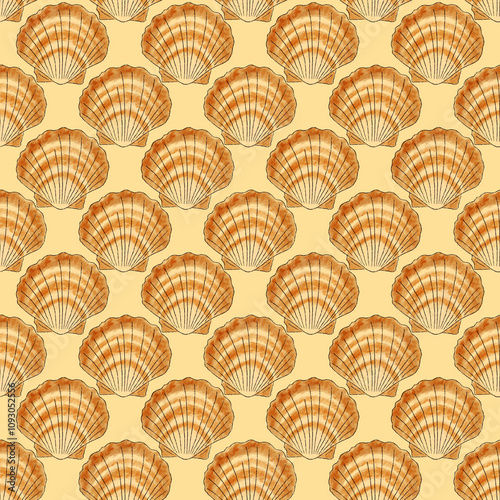 Seashell repeat pattern, cockleshell seamless tile for graphic design