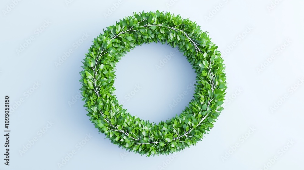 Green wreath decoration studio setting digital art minimalist design top view nature inspired concept Green wreath decoration studio setting digital art minimalist design top view nature inspired concept