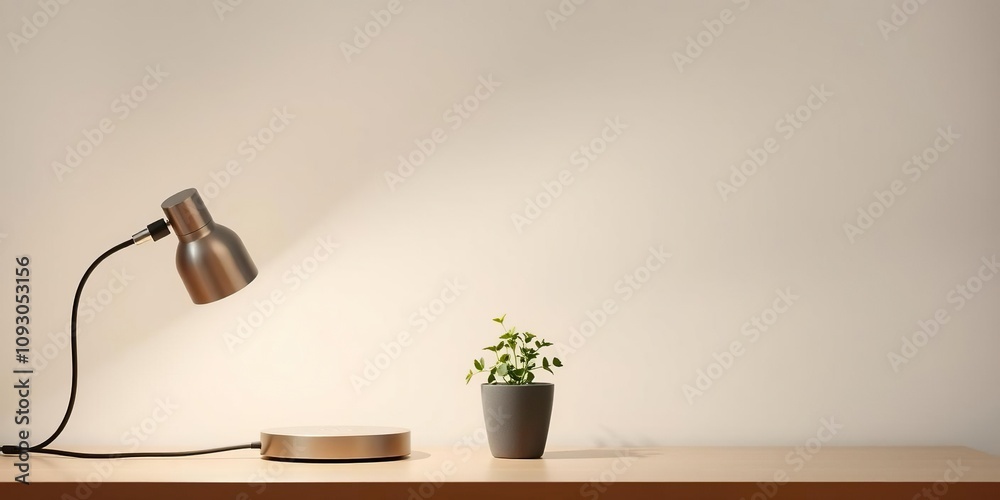A minimalist desk lamp with a small potted herb, herbs, desk lamp A minimalist desk lamp with a small potted herb, herbs, desk lamp