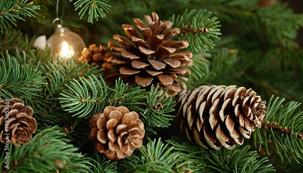 Close up of pine cones on a tree Suitable for nature and Christmas themes 3 Close up of pine cones on a tree Suitable for nature and Christmas themes 3