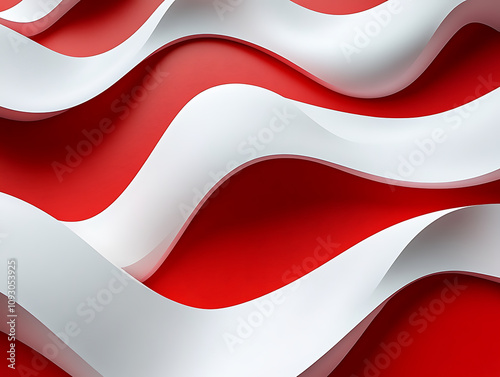 Fototapeta Naklejka Na Ścianę i Meble -  Curve wave shape pattern on red white color tone illustration wallpaper background