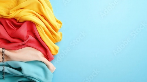 A colorful assortment of clothes being washed, bright morning light filling the space photo