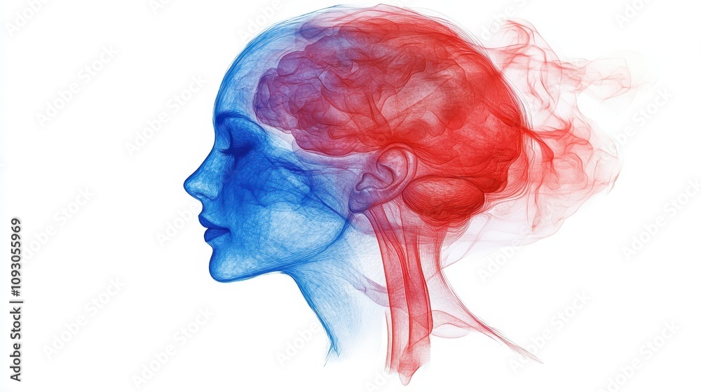 Abstract Brain Mind Profile Blue Red Smoke Creative Concept Abstract Brain Mind Profile Blue Red Smoke Creative Concept