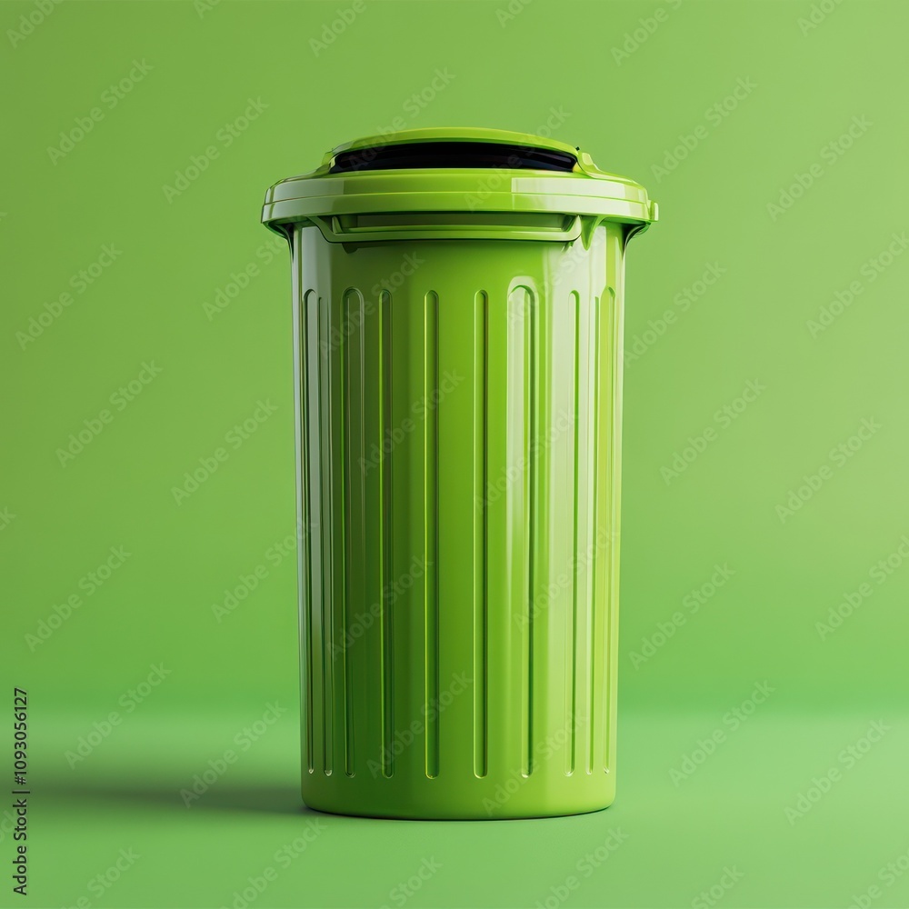 Bright green trash can on a matching background Bright green trash can on a matching background