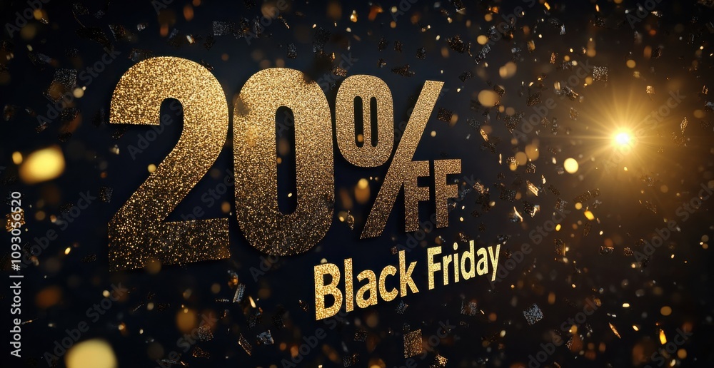 Glittering gold typography Black Friday 20 percent off promotion Glittering gold typography Black Friday 20 percent off promotion