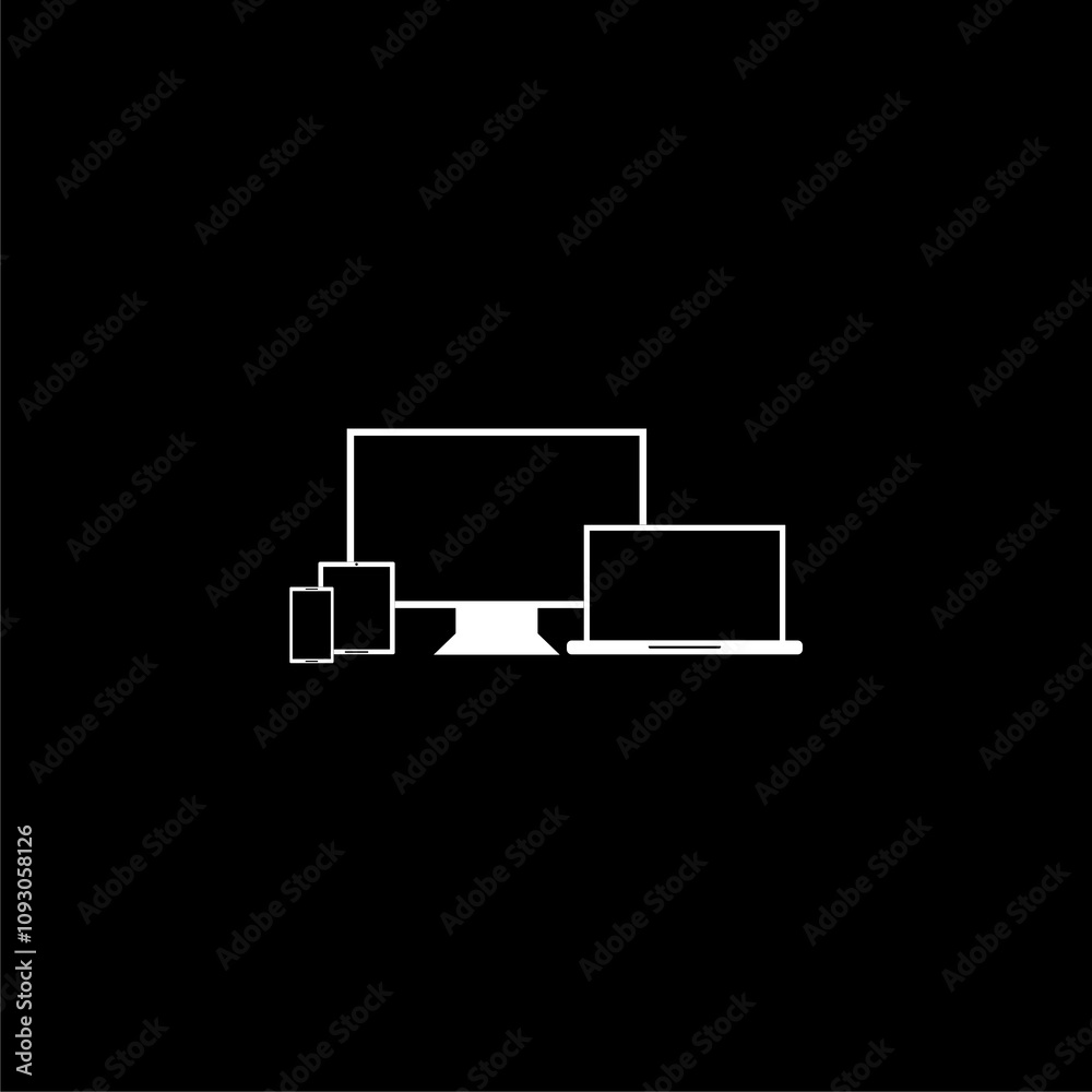 Set of icons of modern electronic devices isolated on black background. Set of icons of modern electronic devices isolated on black background.