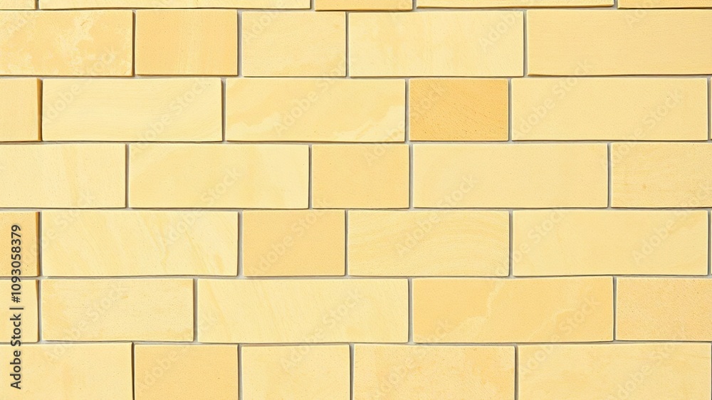 A seamless arrangement of yellow natural sandstone tiles on a wall background creates a stunning visual effect, geometric pattern, yellow color palette A seamless arrangement of yellow natural sandstone tiles on a wall background creates a stunning visual effect, geometric pattern, yellow color palette